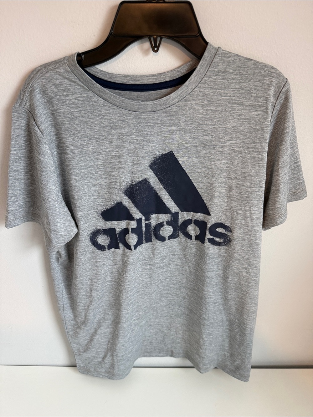 adidas Men’s Heather Gray Short Sleeve Tee with Navy Logo